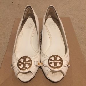 Tory Burch white short wedges